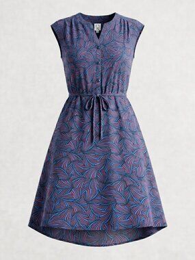 Anne Klein Geometric Print Sleeveless Shirt Dress Medium Blue Red